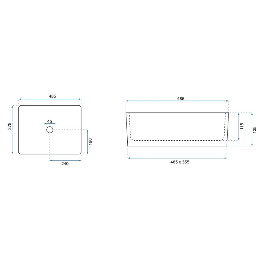 REA-U0669 - Накладная раковина ANITA 37,5x48,5 см керамика/белый глянец