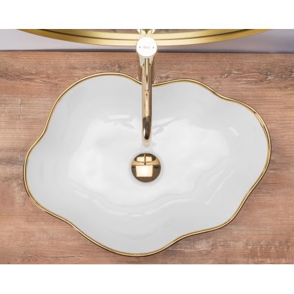REA-U0696 - Накладная раковина на столешницу PEARL 38x50,5 см, керамика, глянцевая белая/золотая