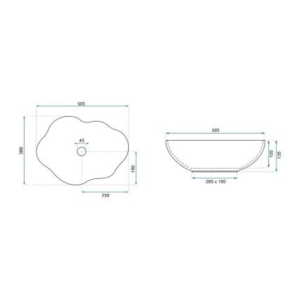 REA-U0696 - Накладная раковина на столешницу PEARL 38x50,5 см, керамика, глянцевая белая/золотая