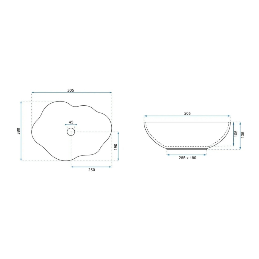 REA-U0696 - Накладная раковина на столешницу PEARL 38x50,5 см, керамика, глянцевая белая/золотая
