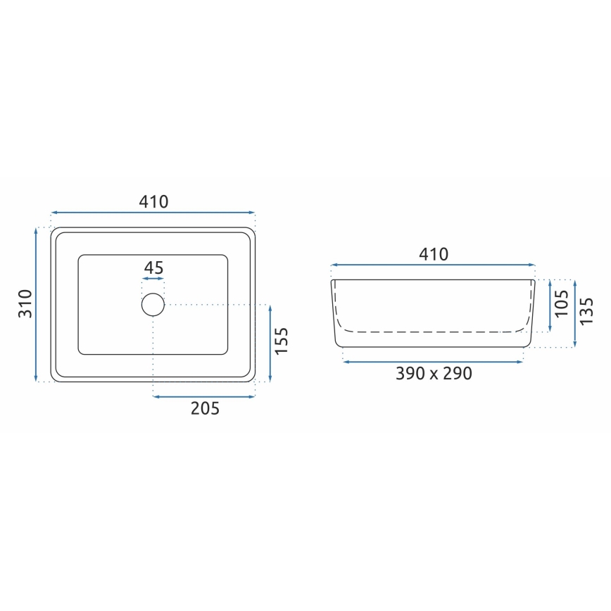 REA-U0952 - Накладний умивальник ANITA MINI 31x41 см кераміка/білий глянець