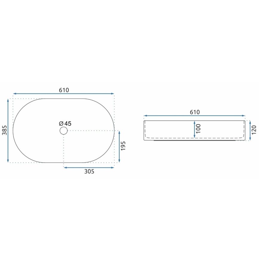 REA-U1055 - Накладна раковина NADIA 38,5 x 61 см кераміка/білий глянець