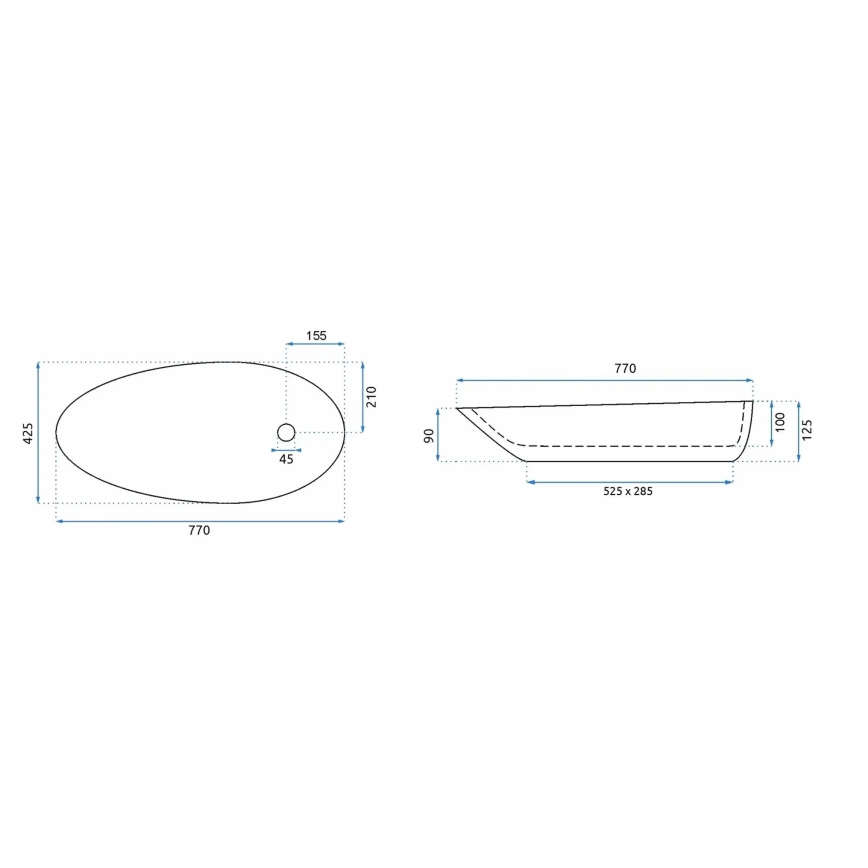 REA-U1500 - Умивальник на стільницю GRETA 42,5x77 см кераміка/білий глянець