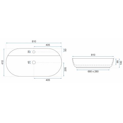 REA-U2541 - Умивальник на стільницю AURA 41x81 см кераміка/глянцева біла