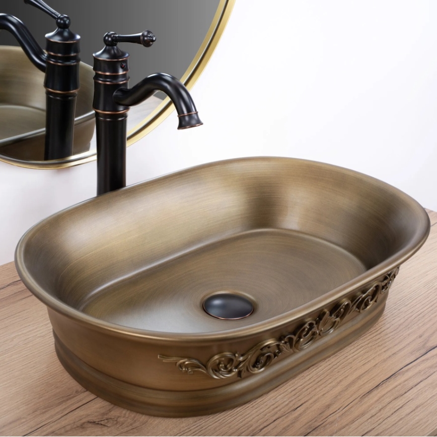 REA-U3305 -  Умивальник на стільницю WILMA RUSTIC 38x55 см кераміка/мідний