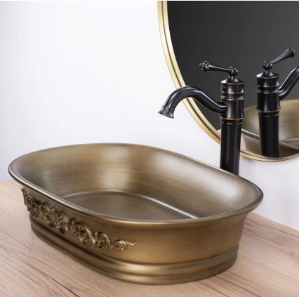 REA-U3305 -  Умивальник на стільницю WILMA RUSTIC 38x55 см кераміка/мідний