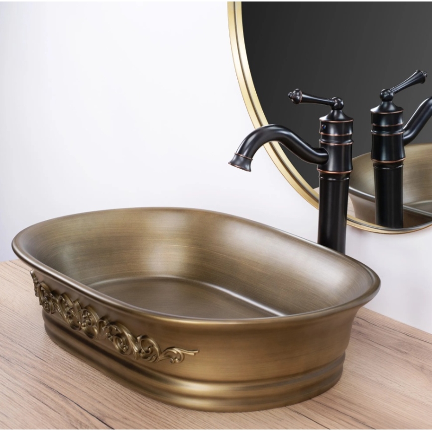 REA-U3305 -  Умивальник на стільницю WILMA RUSTIC 38x55 см кераміка/мідний