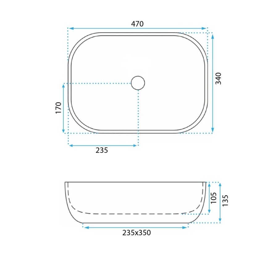 REA-U3323 - Накладная раковина BELINDA 33,5x46,5 см керамика/имитация камня