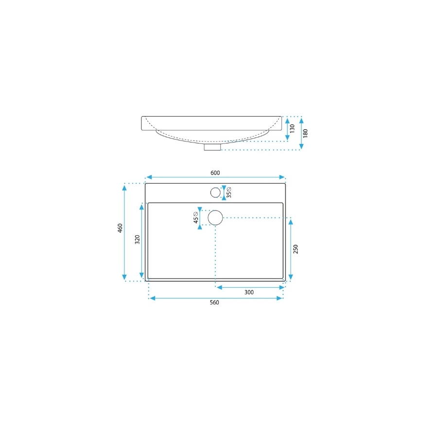 REA-U3326 - Вбудований умивальник MANDY 46x60 см, кераміка/білий глянець
