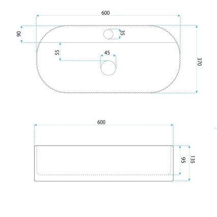 REA-U4002 - Накладний умивальник MARCELA 37x60 см керамічний/білий глянцевий