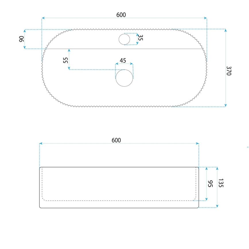 REA-U4002 - Накладний умивальник MARCELA 37x60 см керамічний/білий глянцевий