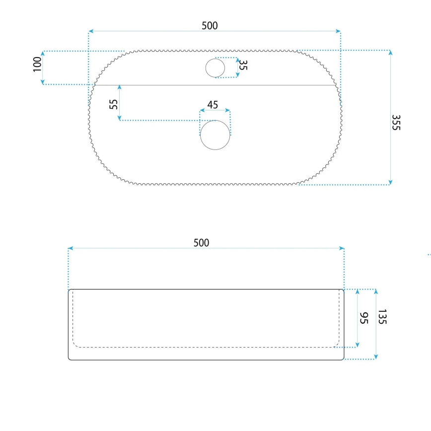REA-U4003 - Накладний умивальник MARCELA 35,5x50 cm кераміка/білий глянець