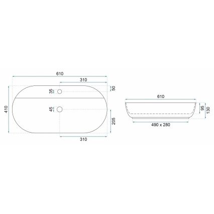 REA-U4589 - Накладная раковина AURA 41x61 см, керамическая, глянцевая, кремовая