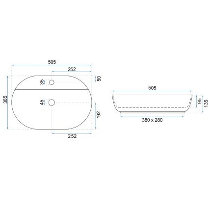 REA-U4620 - Накладна раковина AURA для стільниці 38,5x50,5 см кераміка/блискучо-біла