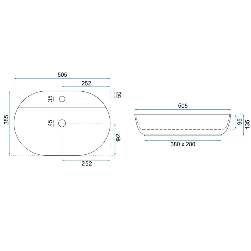 REA-U4620 - Накладная раковина AURA 38,5x50,5 см керамика/белый глянец