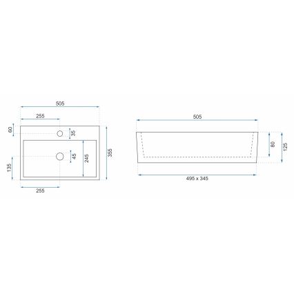 REA-U5000 - Накладная раковина на столешницу VALERIA 35,5 x 50,5 см керамика/глянцевый белый