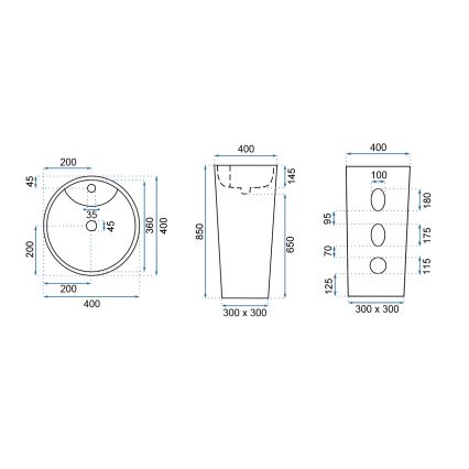 REA-U5635 - Підлогова раковина BLANKA 85x40 см кераміка/білий глянець
