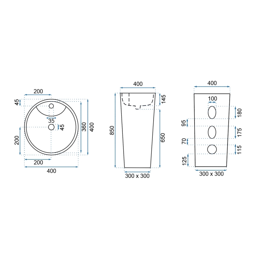 REA-U5635 - Підлогова раковина BLANKA 85x40 см кераміка/білий глянець