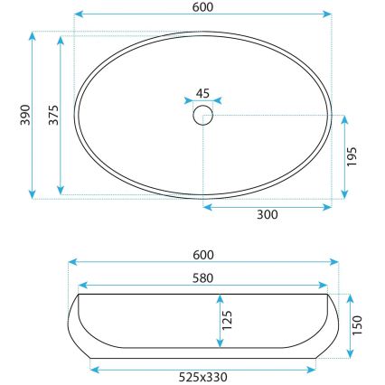 REA-U5660 - Накладний умивальник MAYA 39x60 cm кераміка/білий глянець