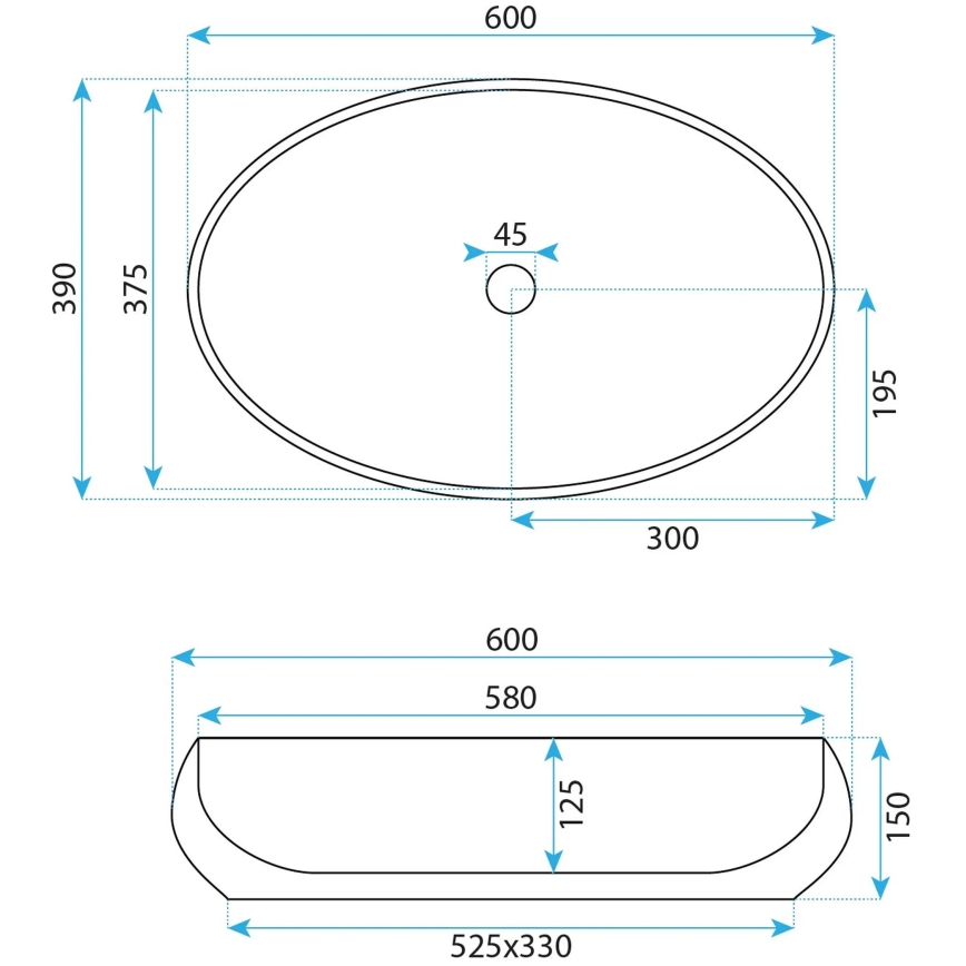 REA-U5660 - Накладний умивальник MAYA 39x60 cm кераміка/білий глянець