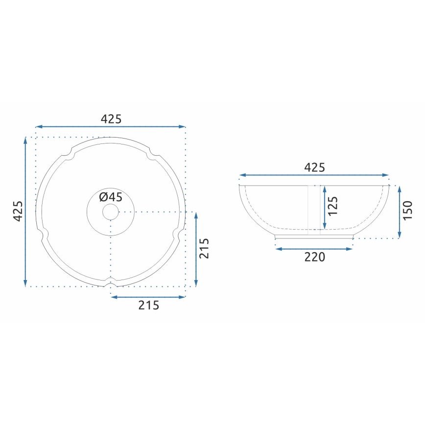 REA-U5666 - Умивальник для стільниці VIVIEN, діаметр 42,5 см, кераміка/орнаментальний візерунок