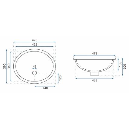 REA-U6330 - Врізний умивальник NEL 39x47,5 см кераміка/білий глянець