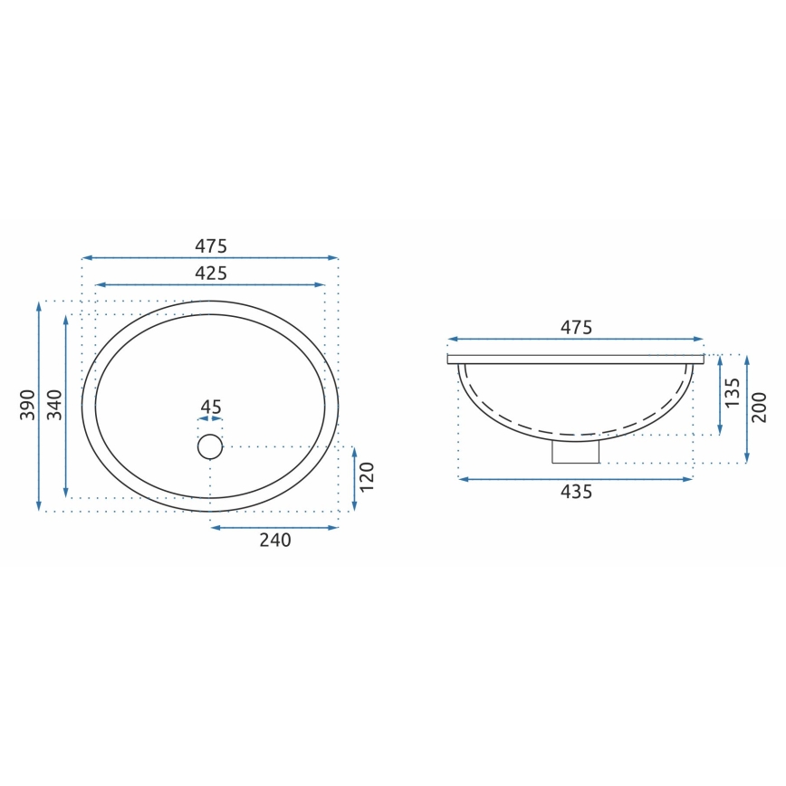 REA-U6330 - Врізний умивальник NEL 39x47,5 см кераміка/білий глянець