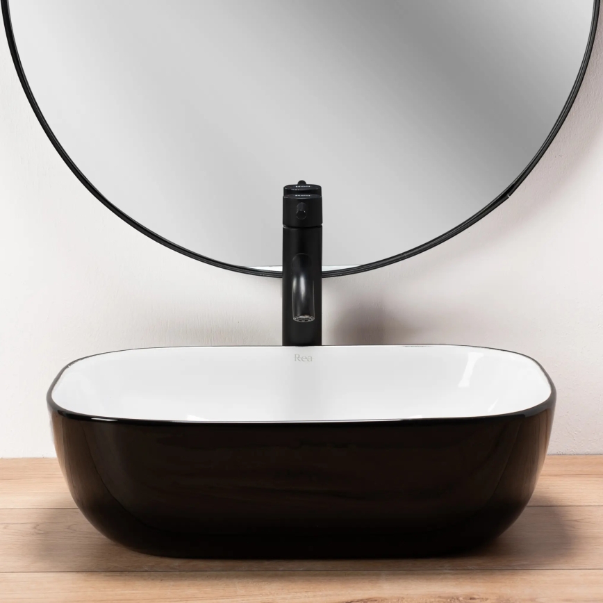 REA-U6332 - Накладний умивальник BELINDA 33x46,5 cm кераміка/чорний/білий