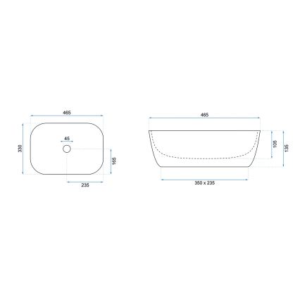REA-U6332 - Накладний умивальник BELINDA 33x46,5 cm кераміка/чорний/білий