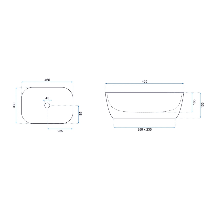 REA-U6332 - Накладний умивальник BELINDA 33x46,5 cm кераміка/чорний/білий