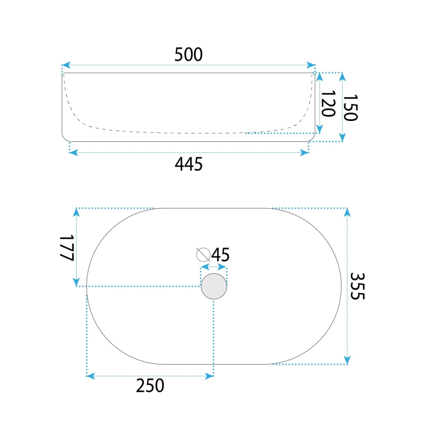 REA-U6366 - Умивальник накладний OKTAWIA 35,5x50 см кераміка/білий