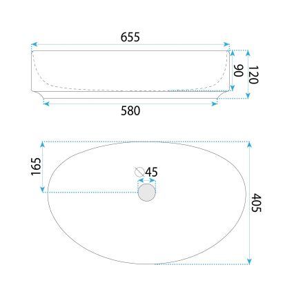 REA-U6371 - Накладний умивальник JOANA 40,5x65,5 cm кераміка/біла глянцева