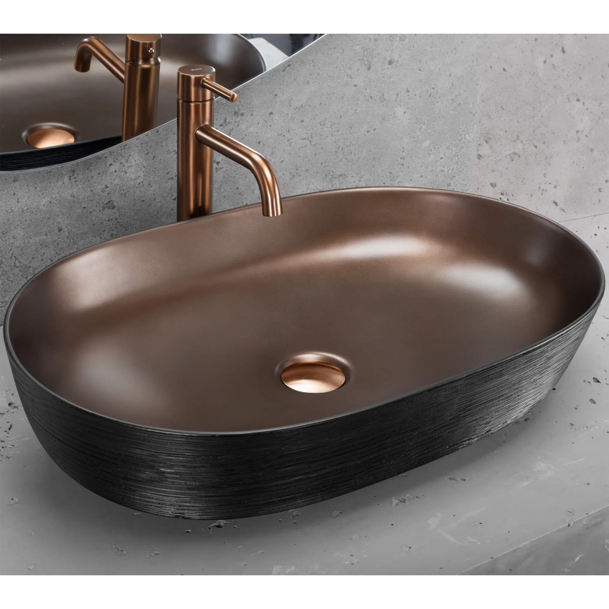 REA-U6383 - Накладная раковина CLEO 41x60,5 см керамика/чёрная/брашированная медь