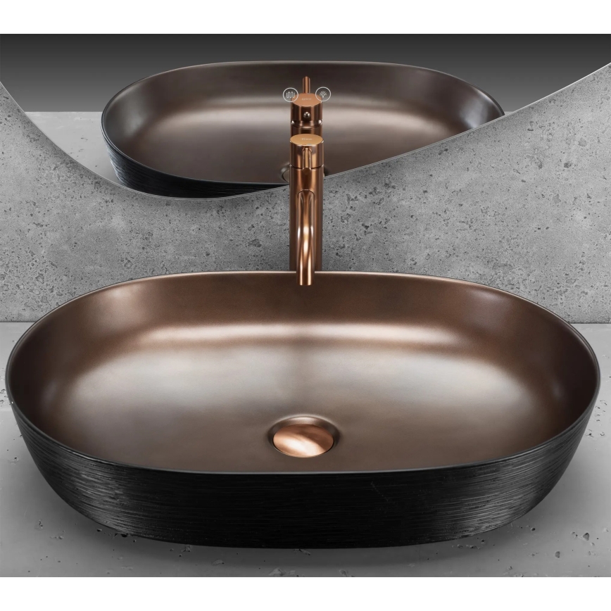 REA-U6383 - Накладний умивальник CLEO 41x60,5 см кераміка/чорний/шліфована мідь