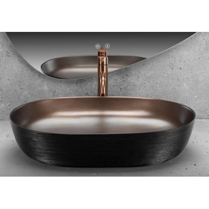 REA-U6383 - Накладний умивальник CLEO 41x60,5 см кераміка/чорний/шліфована мідь