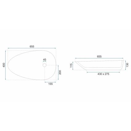 REA-U6501 - Накладная раковина GRETA 40x65,5 см, керамика с эффектом камня