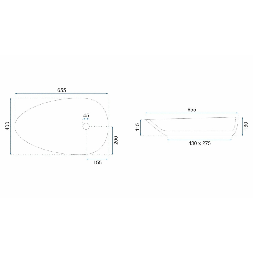 REA-U6501 - Накладная раковина GRETA 40x65,5 см, керамика с эффектом камня