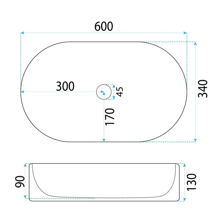REA-U6526 - Накладная раковина VANDA 34x60 см, керамика, белый глянец