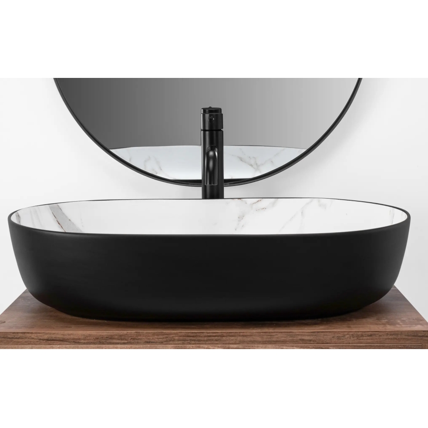 REA-U6625 - Накладная раковина CLEO 41x60,5 см керамика/чёрная/белая/мраморный декор