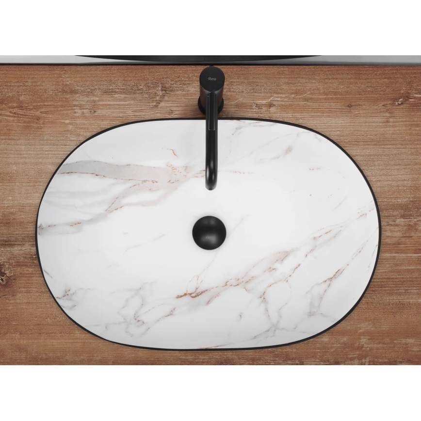 REA-U6625 - Накладная раковина CLEO 41x60,5 см керамика/чёрная/белая/мраморный декор