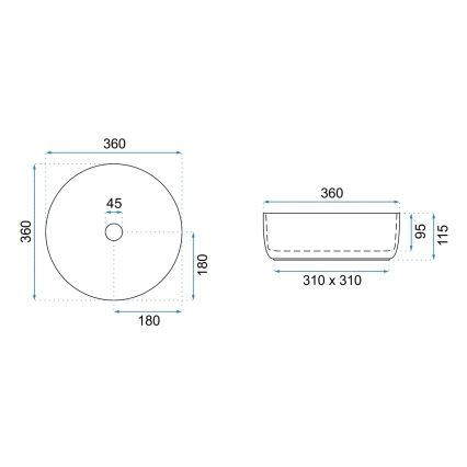 REA-U6630 - Накладная раковина SAMI, диаметр 36 см, керамика/белая/брашированное золото