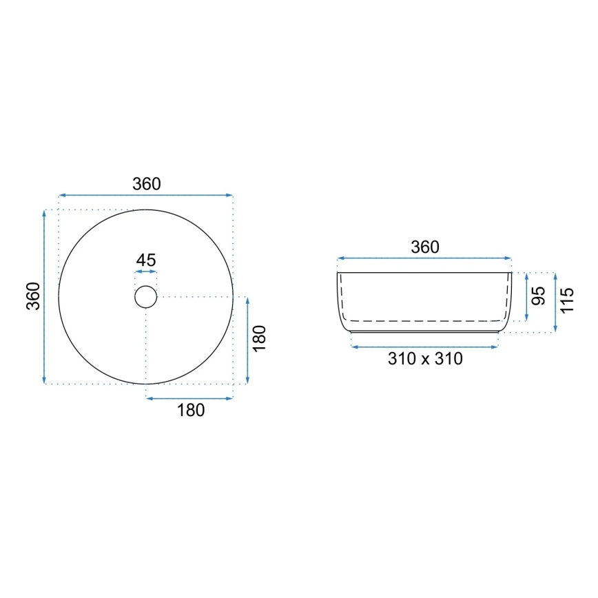 REA-U6630 - Умивальник на стільницю SAMI діам. 36 см кераміка/білий/шліфоване золото