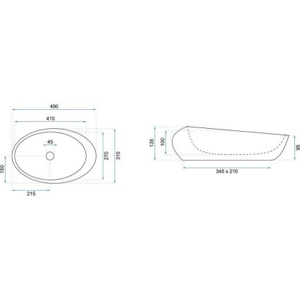 REA-U6649 - Накладная раковина ROXY 31x49 cm керамика/имитация камня