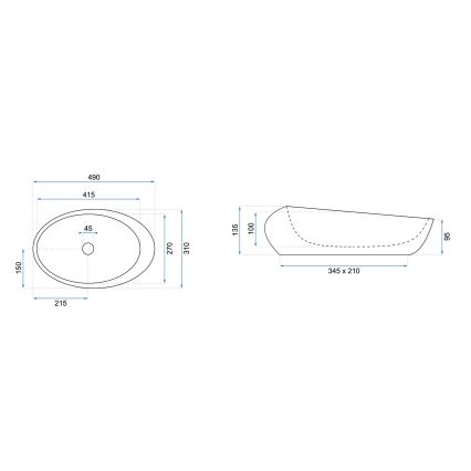 REA-U6650 - Накладная раковина ROXY 31x49 см керамика/серая/декор под мрамор