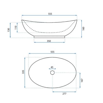 REA-U6801 - Накладная раковина KATE 33,5x55,5 см керамика/белый глянец