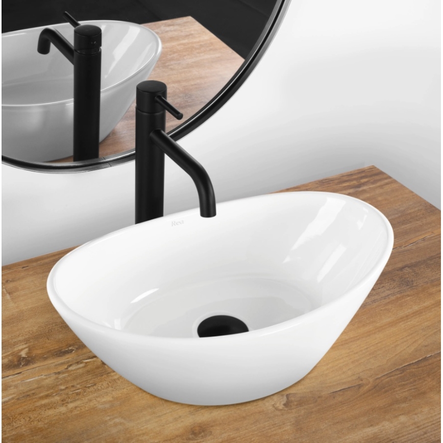 REA-U6802 - Накладна раковина KATE 27x45 см кераміка/білий глянець