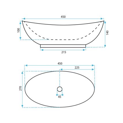 REA-U6802 - Накладная раковина KATE 27x45 см керамика/глянцевый белый