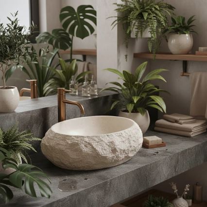 REA-U7347 - Накладний умивальник MIKA 38x50 см бежевий/імітація каменю