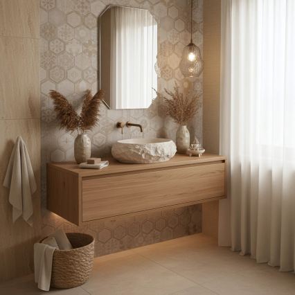 REA-U7347 - Накладний умивальник MIKA 38x50 см бежевий/імітація каменю