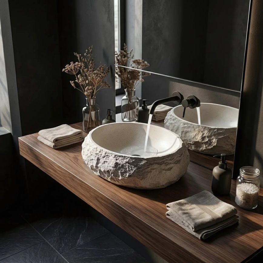 REA-U7350 - Накладная раковина MIKA 38x50 см, белая/имитация камня